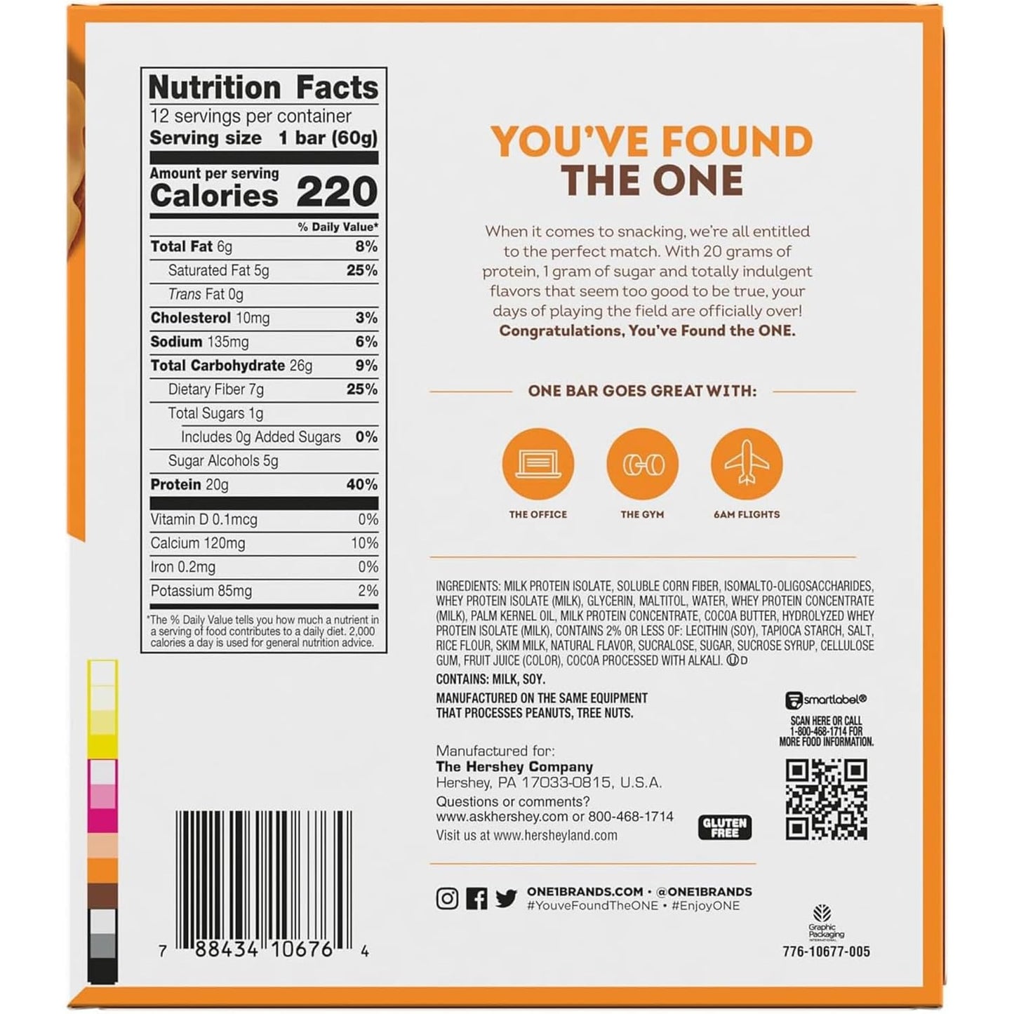 ONE Protein Bars, gluten-free, contain 20g of protein and 1g of sugar, a kitchen essential, 2.12 oz (12 bars per box) (Buy one get one free)